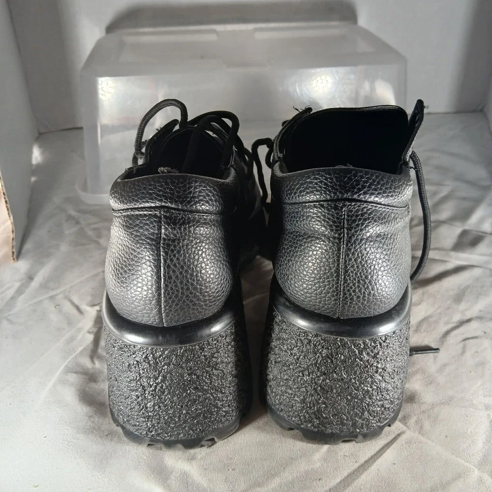 Bershka Womens Black Pebbled Platform Oxford Chunky Block Heel Shoes 39 1666/660